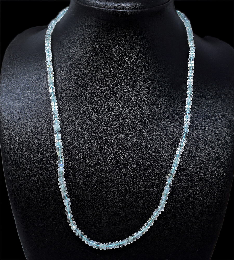 60.00 Cts Natural Blue Aquamarine Round Shape Untreated Beads Necklace NK 28E51