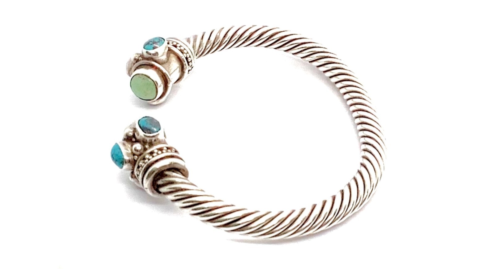 Vintage 925 And Turquoise Adjustable Cuff Bangle 7″ Including Opening E-7001-95
