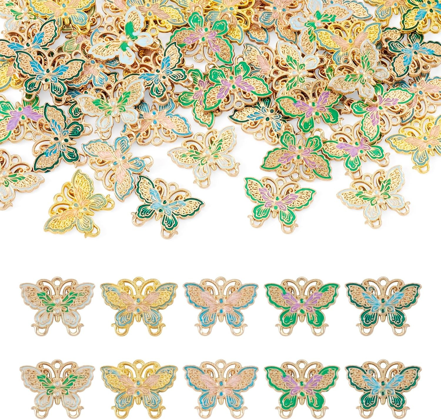 Butterfly Earring Charms Alloy Enamel Animal Dangle Pendants Cute Butterfly Neck