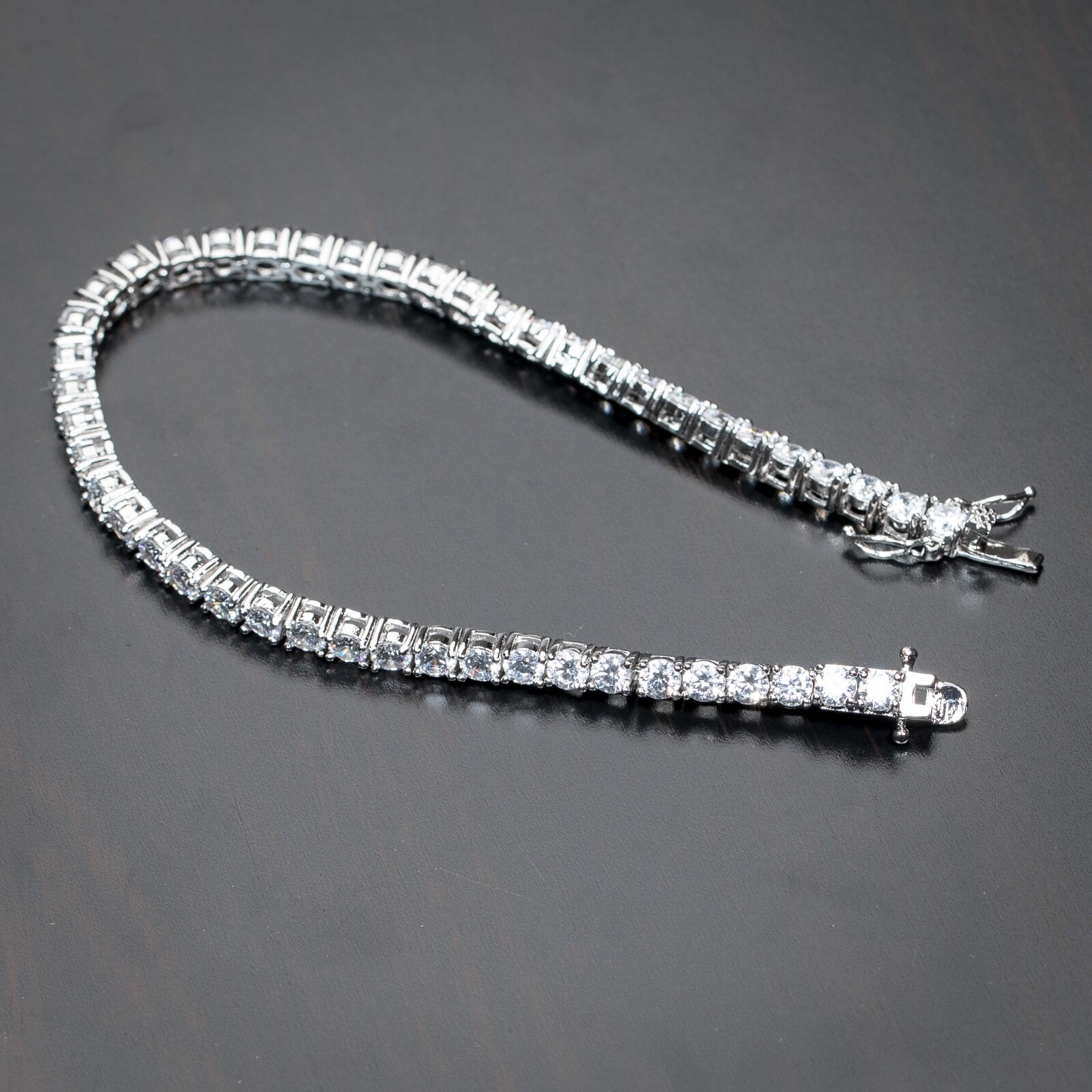 Mens White Gold Plated Silver Hip Hop Iced Cz Pointer Tennis Chain Bracelet