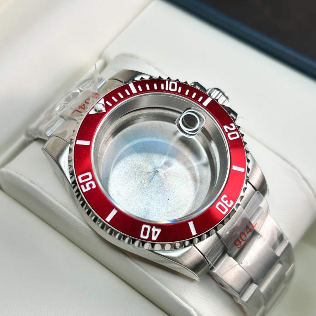 Fit NH34 NH35 NH36 Movement 40mm Silver Brushed 20ATM Watch Case Red Bezel Mod