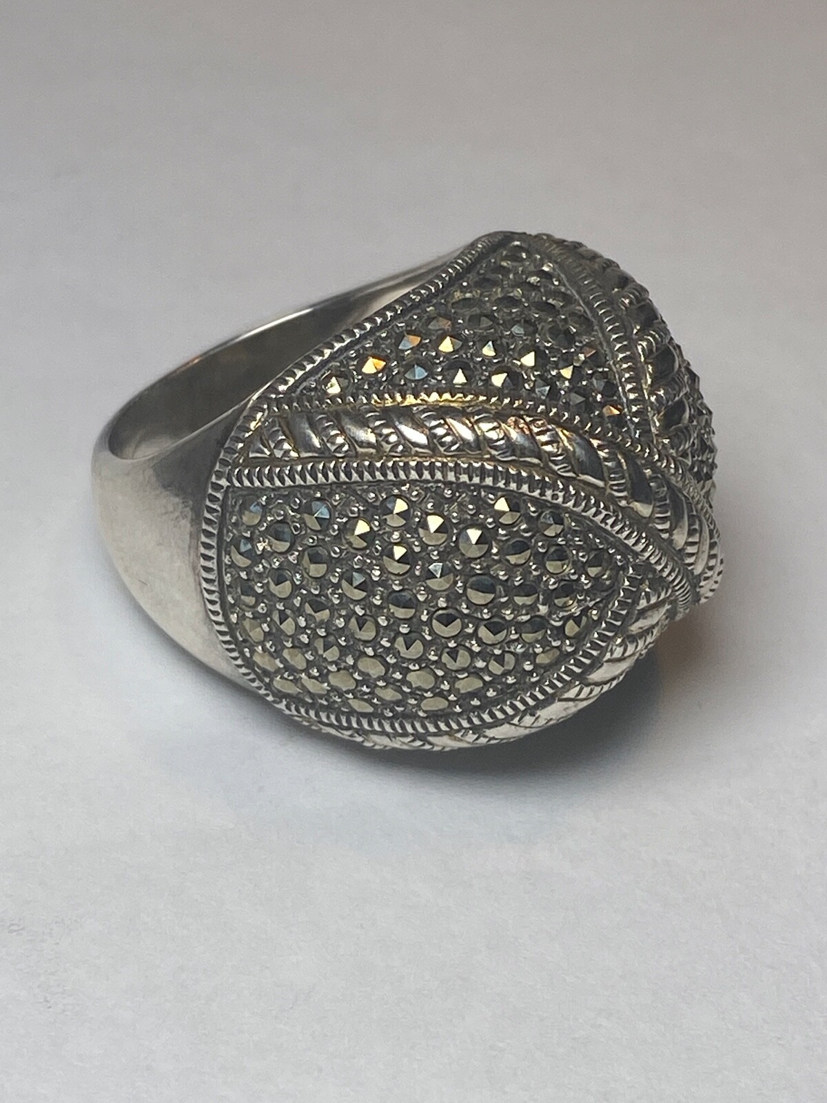 Marcasite ring Dome band wide band sterling silver women