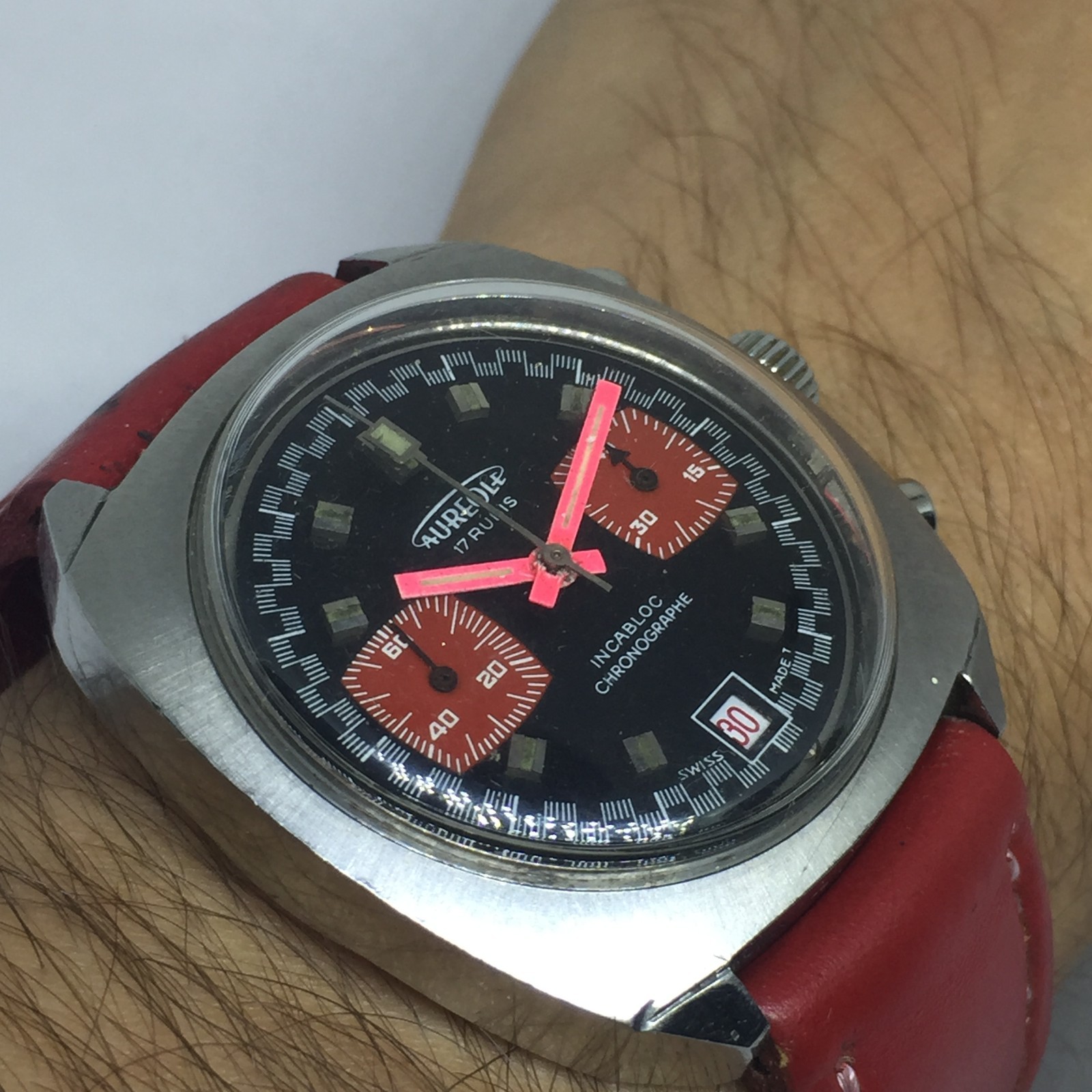 VINTAGE AUREOLE RACING CHRONOGRAPH VALJOUX 7734 38 MM MANUAL WIND