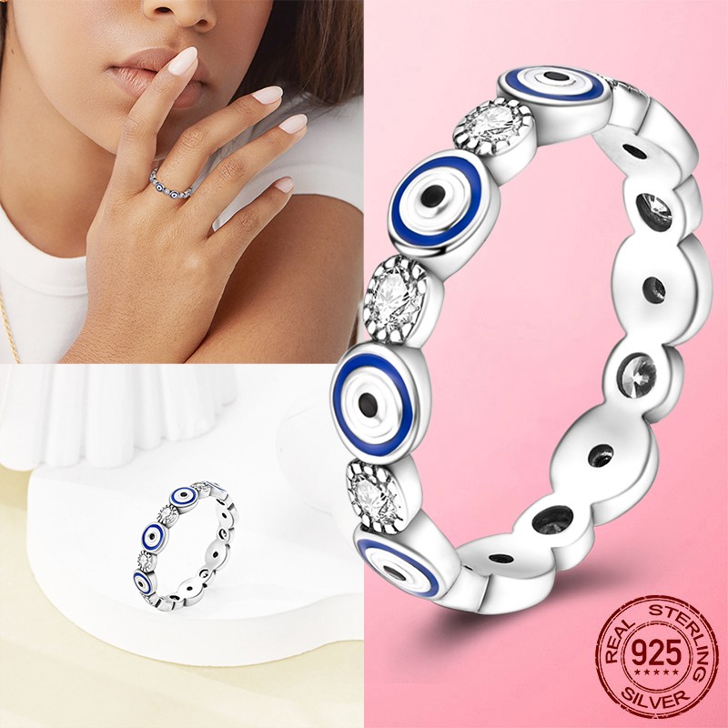 LAZA New 925 Sterling Silver The Blue Eye Faith Finger Ring AAA CZ Women Jewelry