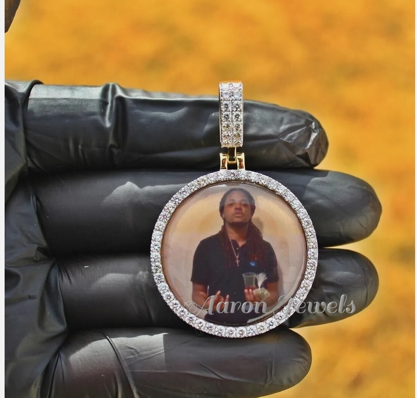 1″ Men Pendant MEMORY 0.89Ct MOISSANITE ANY PHOTO REAL 925 Silver Passes Tester