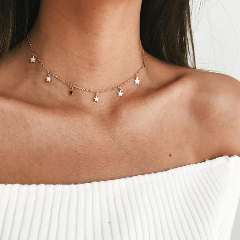 Star Charm Choker Necklace Clavicle Chain Silver Metal Collar Jewelry Gift