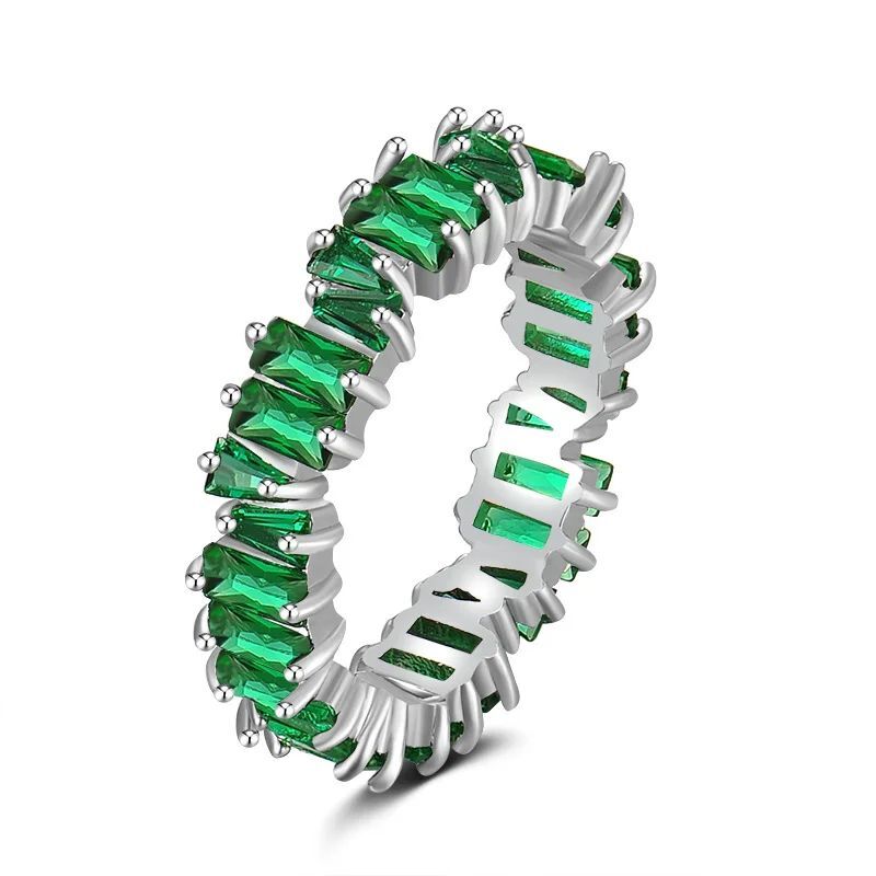 Women Cubic Zirconia Ring Green Crystal Rings Party Lady Engagement Jewelry 1Pc