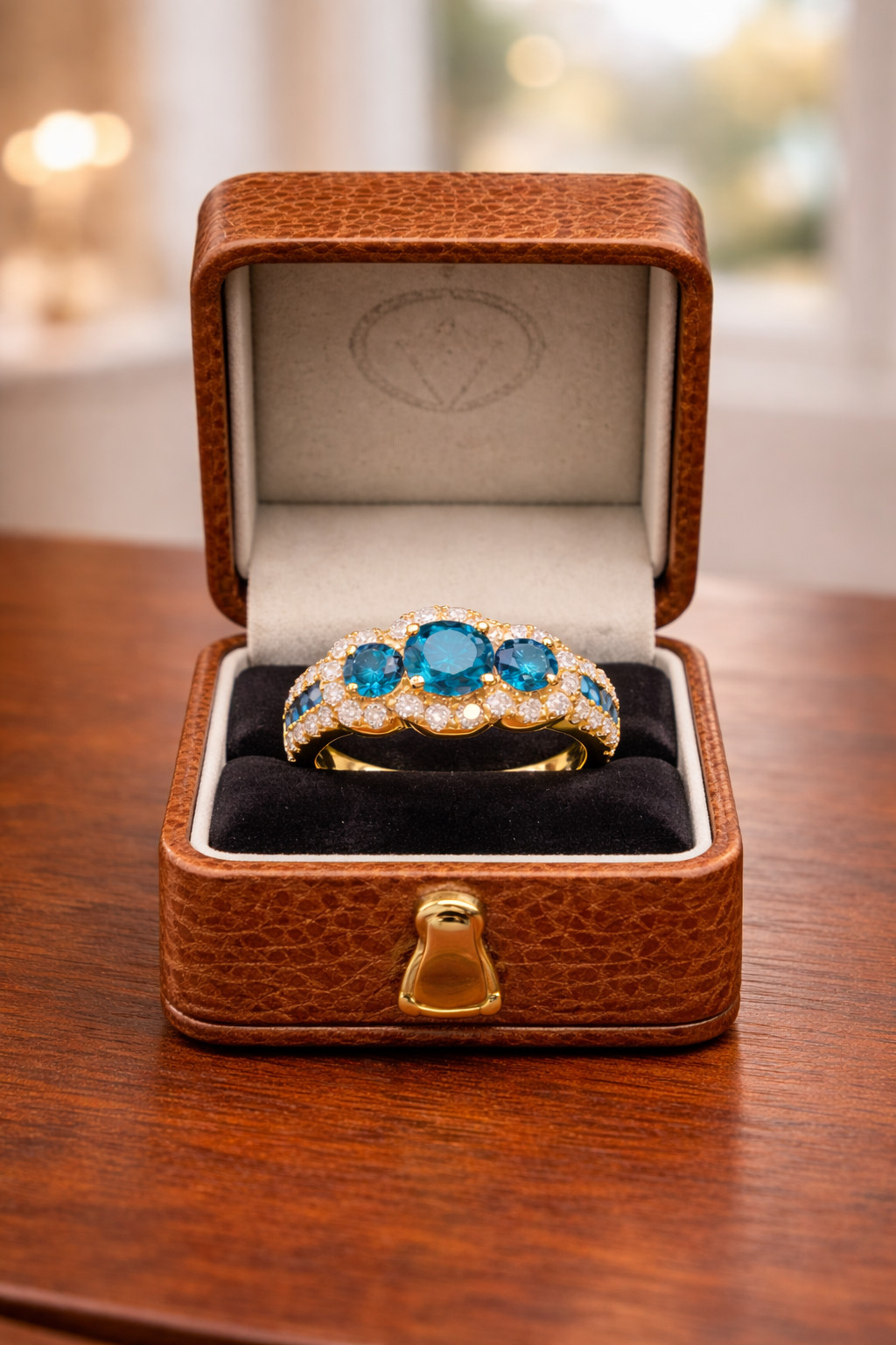 Round Natural Topaz & Diamond Engagement Gift Ring 14k Yellow Gold (Import Free)