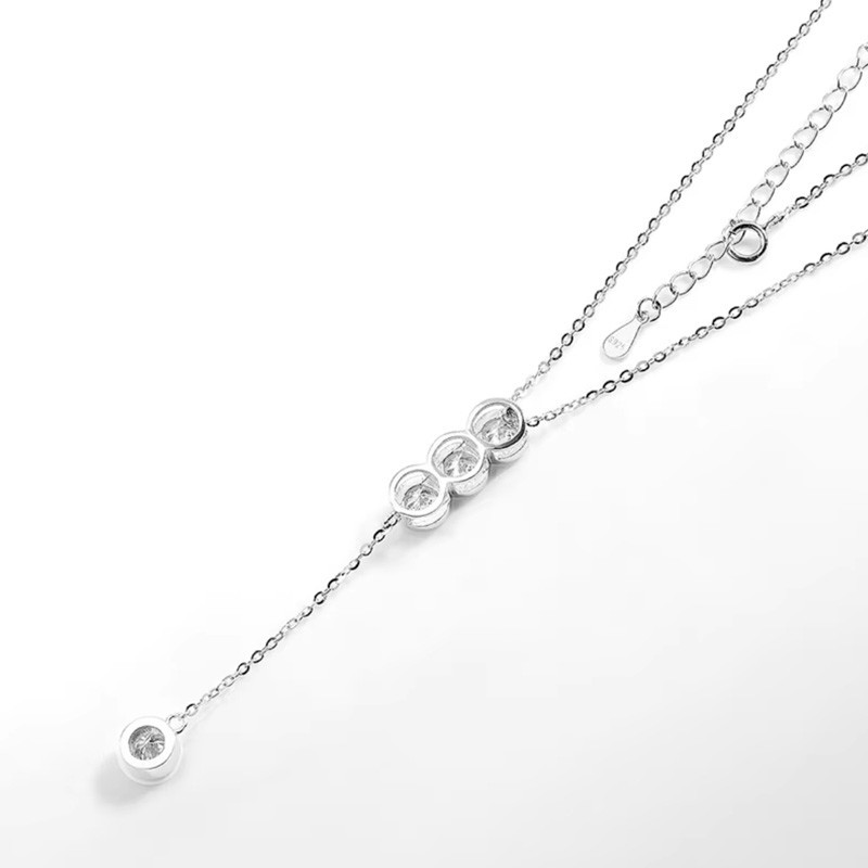 3/5mm D VVS1 Round Moissanite Bubble Tassel Pendant Necklace 925 Sterling Silver