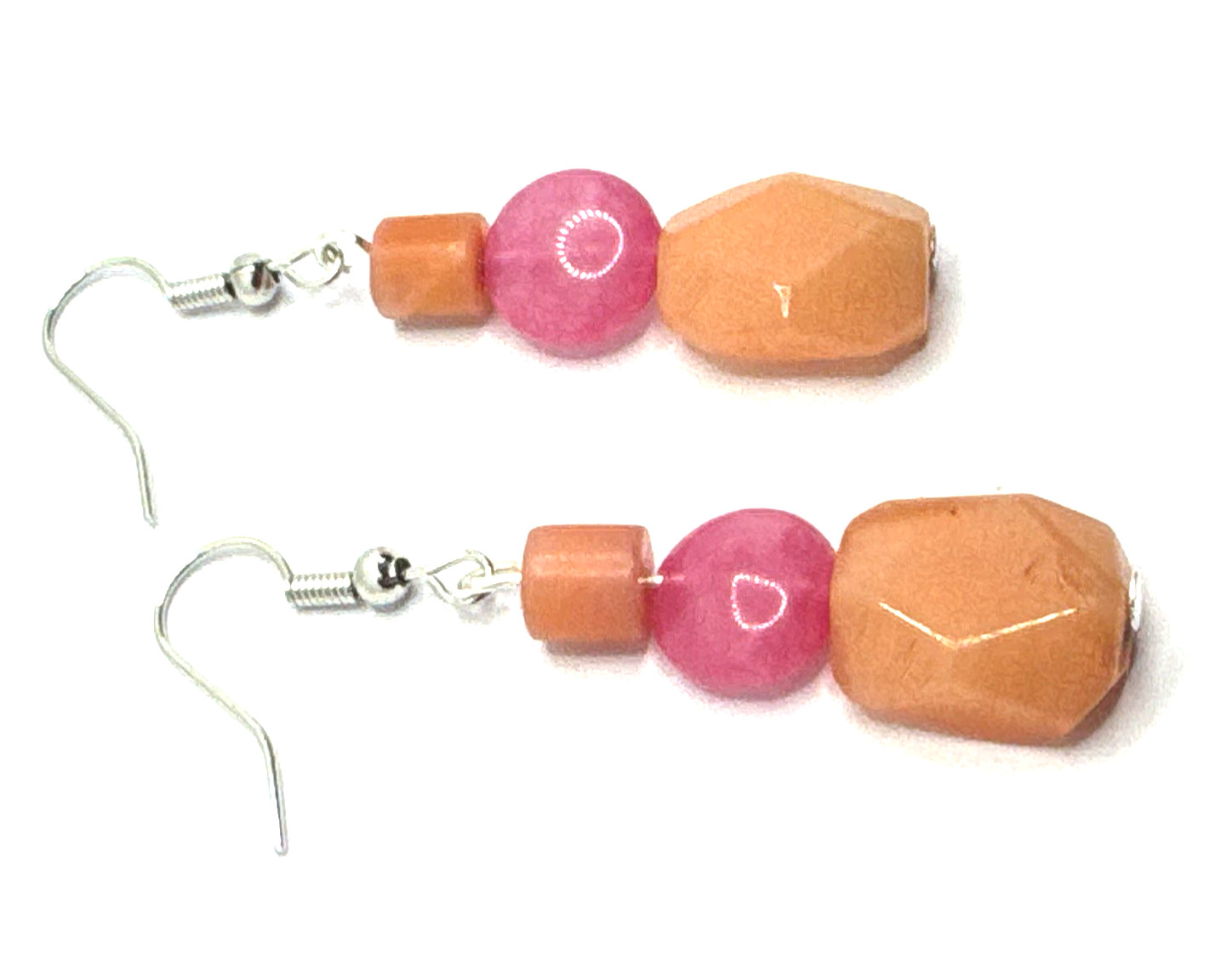 Brighton Paradise Fuchsia Pink & Orange Peach Beads Custom Dangle Silver Earring