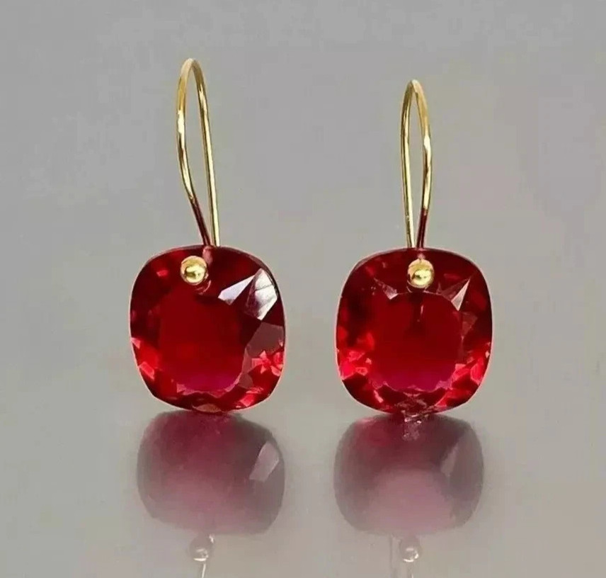 A+ Red Ruby Earrings 21.25 Ct+ 925 Solid Silver Cushion Cut Earrings A+ Gemstone