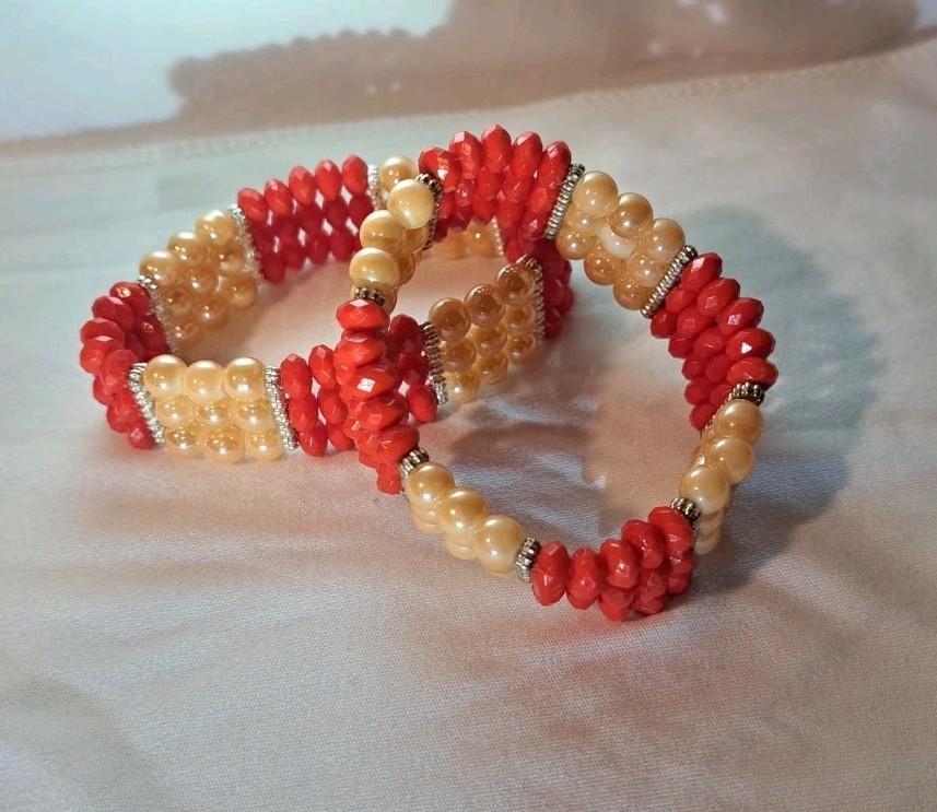 2pcs Maasai Red Beaded Bracelet Handmade Burkina Faso Africa Authentic Stretchy