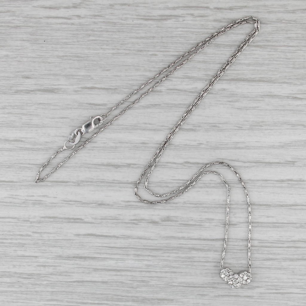0.23ctw Diamond 3-Cluster Pendant Necklace 14k White Gold 18″ Bar Links
