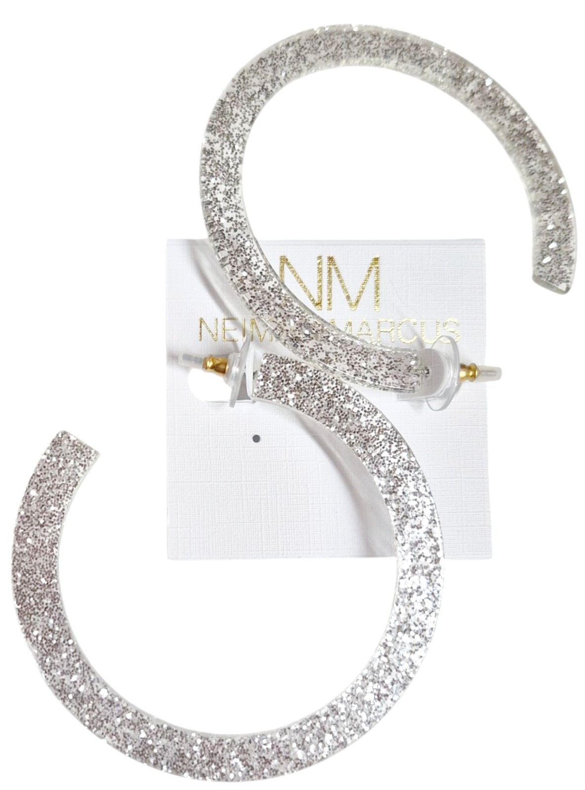 Stella & Ruby Glitter Resin Hoop Earring Silver Glitter Semi-Transparent NWT