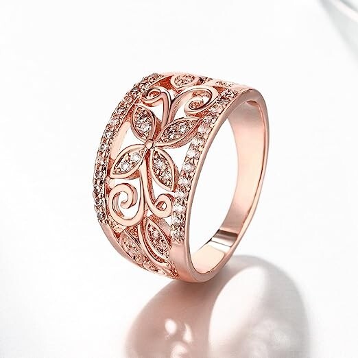 Trendy Flower Ring 1.80 Ct CZ Pretty Women Proposal Band 14K Rose Gold Plated