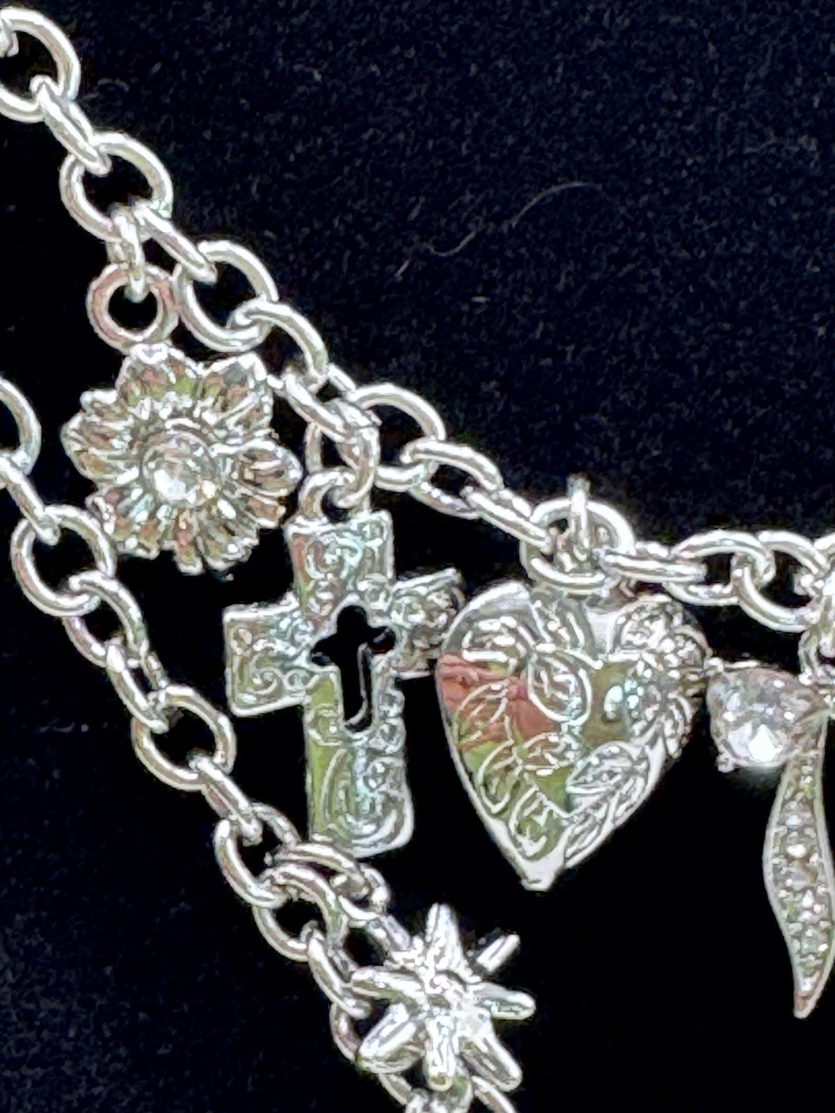 New By Claar Charm Heart Locket Silver Double Chain Necklace