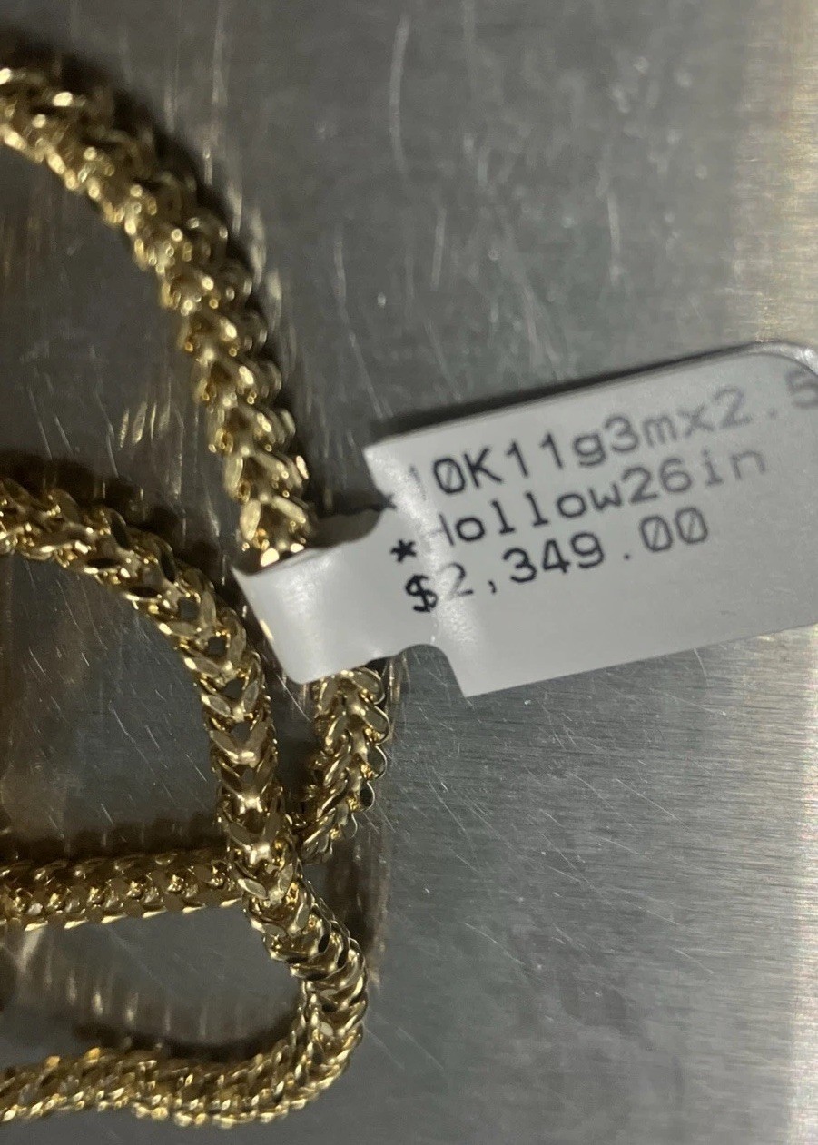 10k Franco Real Gold Semi-Solid/Hollow Chain 11grams 26” 3×2.5mm Starz Brand NWT