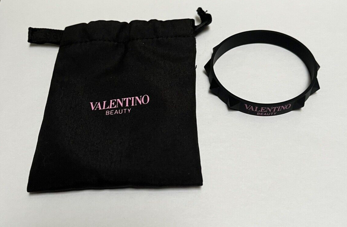 VALENTINO BEAUTY Black Pink Logo Silicone Studded Rubber Bracelet In Pouch NEW