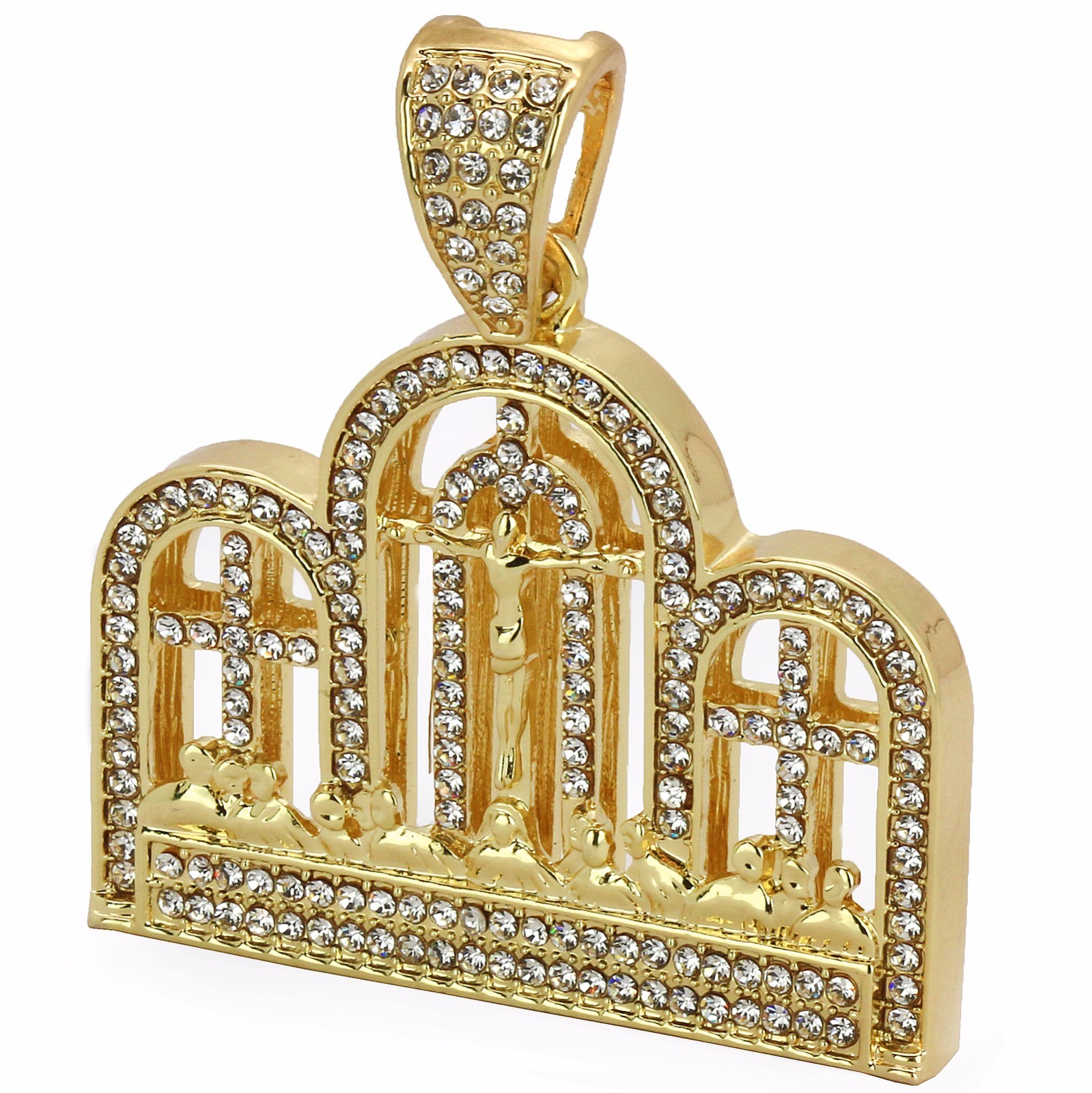 14k Gold Plated Big Last Supper Cubic-Zirconia Hip Hop Pendant 30″ Cuban Chain