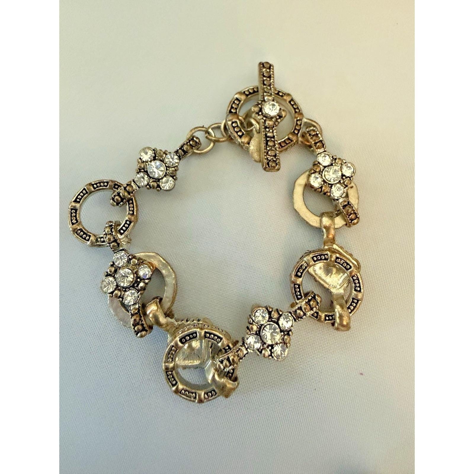 Vintage Bracelets Lot Rhinestones Charm Heart Cuff Brass Expansion