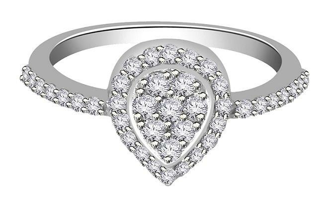 Right Hand Engagement Ring SI1 G 0.55Ct Natural Diamond 14K White Gold Prong Set