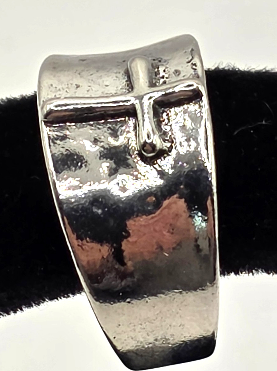 Vintage Style Silver Tone Band Ring Retro Cross Design- Simple Style – Size 8