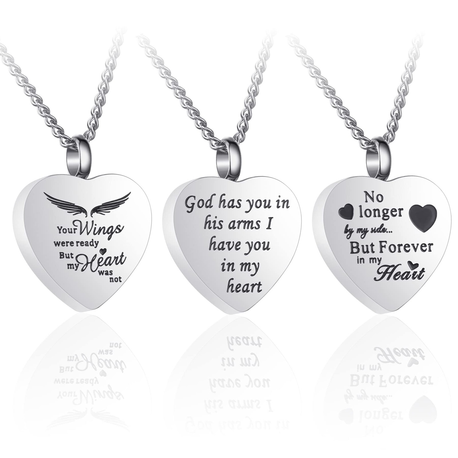 3 Pack Urn Necklace for Ashes Memorial Cremation Jewelry Ashes, Heart Silver …