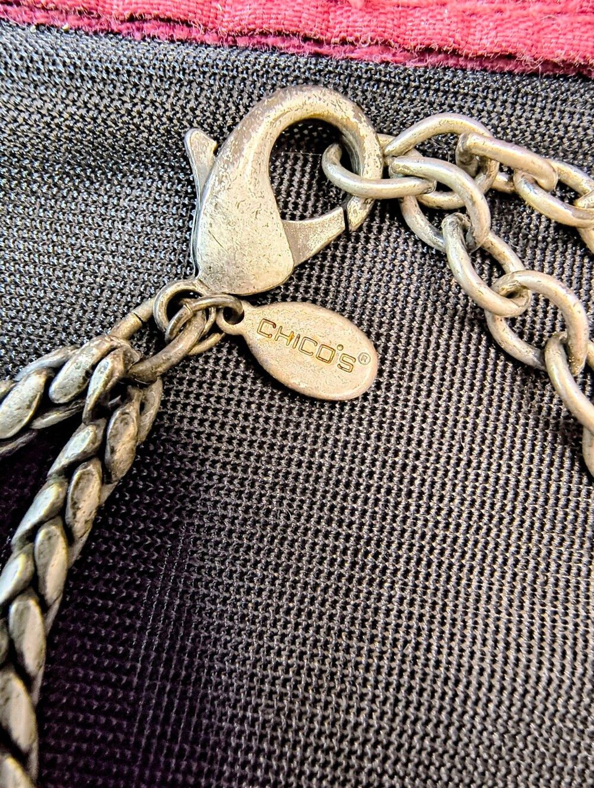 Vintage Chico’s Layered Abalone Mother of Pearl Necklace Silver Tone Boho Style
