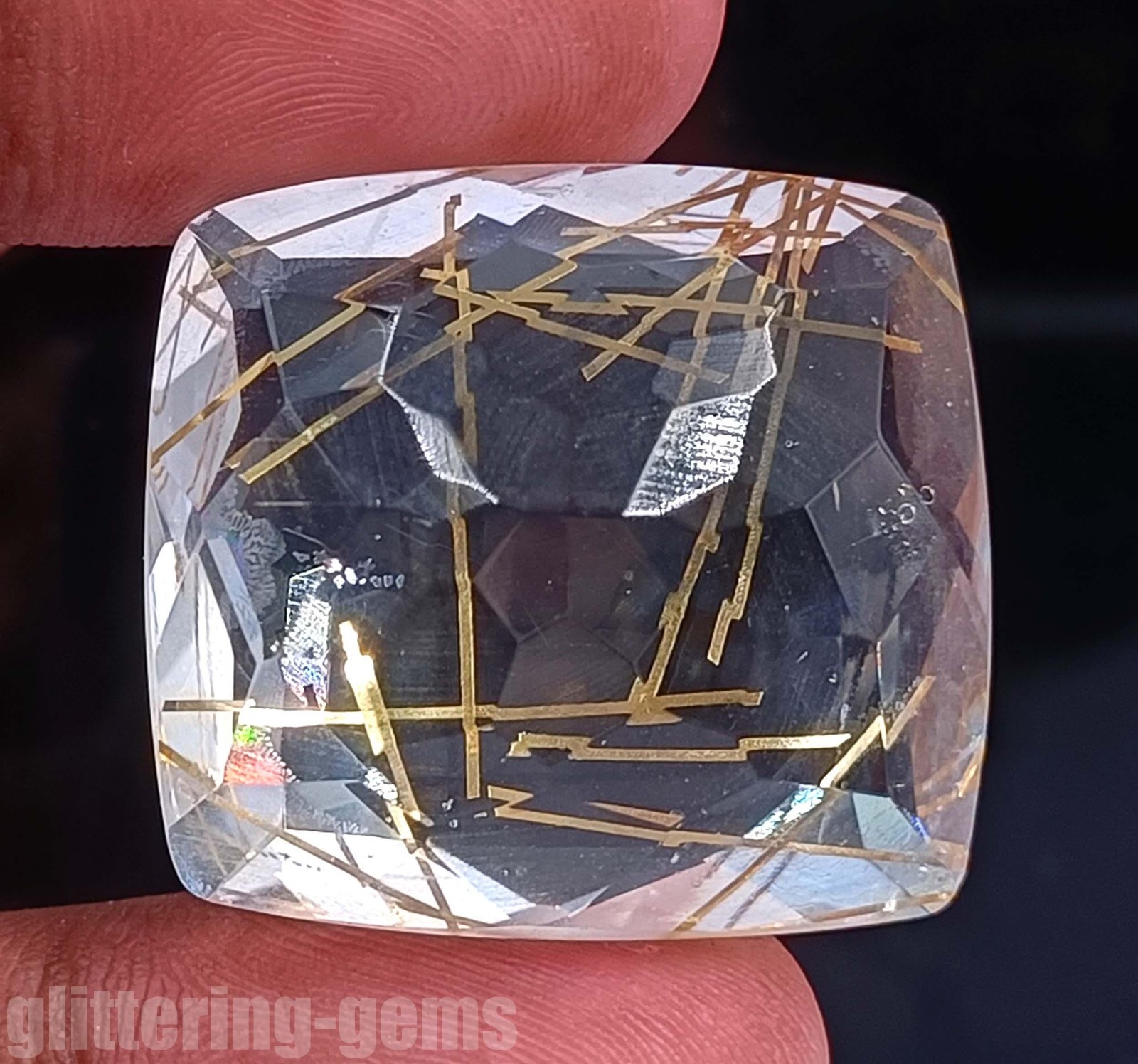 74.65Ct Certified Golden Rutilated Quartz Cushion Cut Natural Loose Gems 5ADX