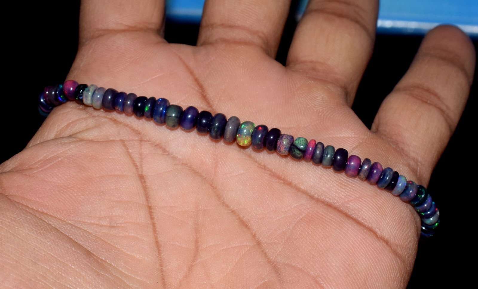 925 Sterling Silver 100%Natural Ethiopian Opal 3To5MM Beads 7″Bracelet F2005