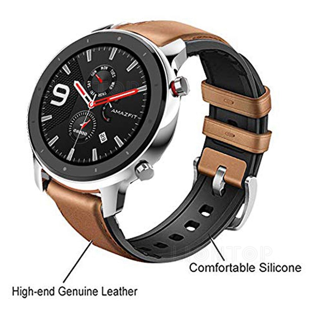 For Amazfit GTR 47mm Watch band Silicone+Genuine Leather Replacement Watch Strap