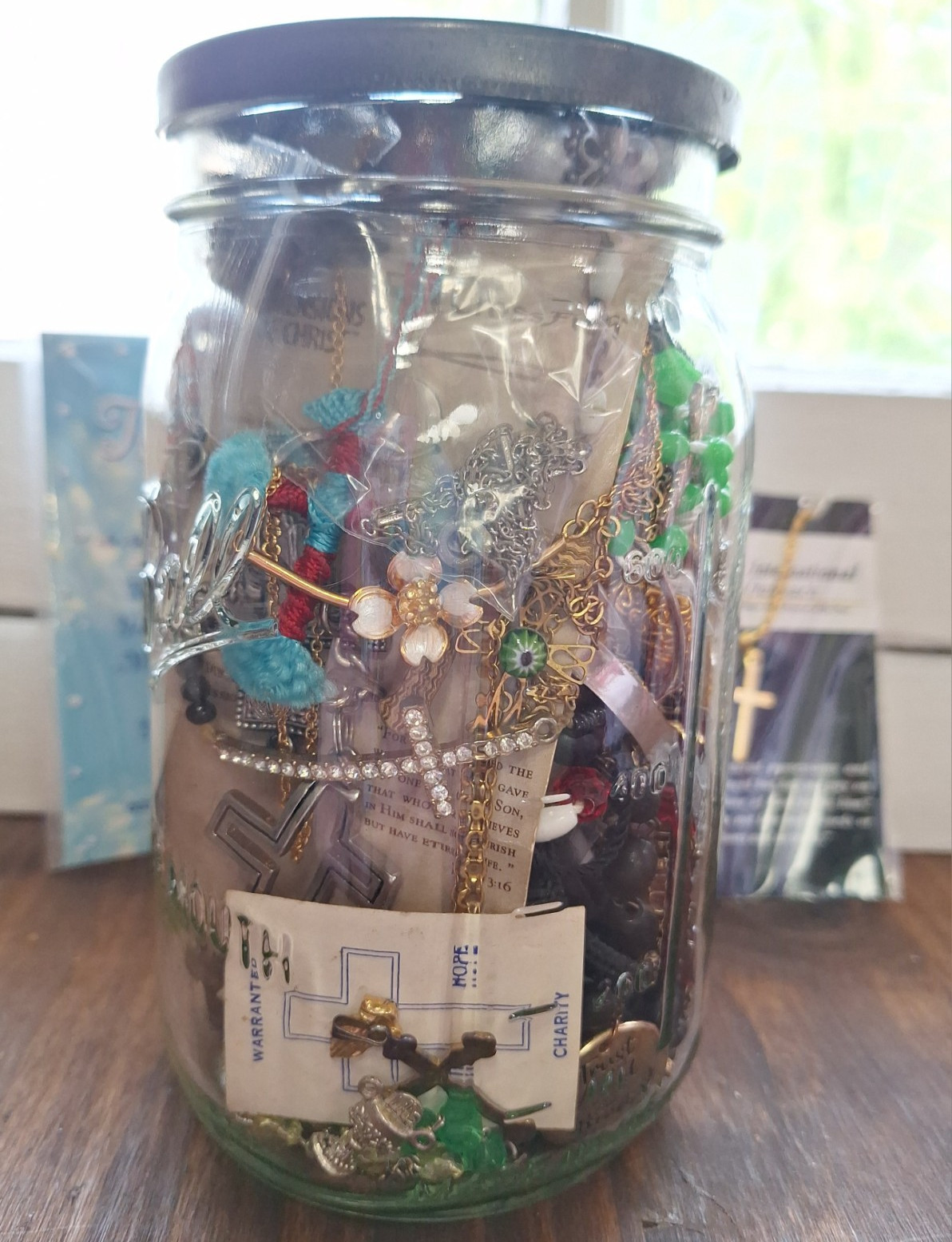Faith Inspired Jewelry Jar Mixed Costume Jewelry Vintage