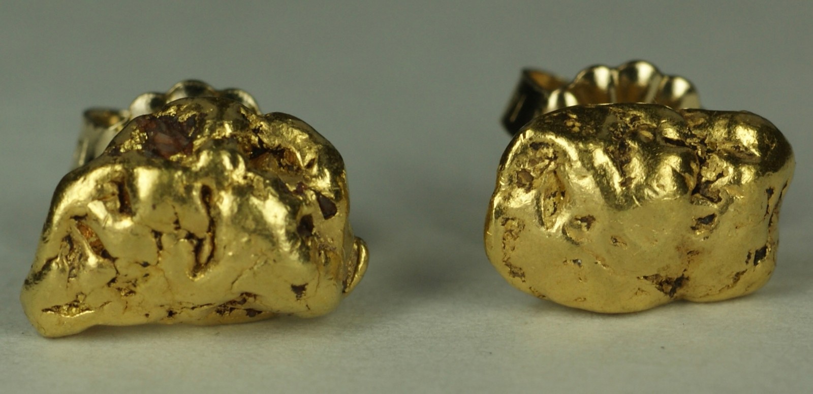NATURAL GOLD NUGGET EARRINGS Studs w/ 14K Posts From Vintage Estate 3.17g