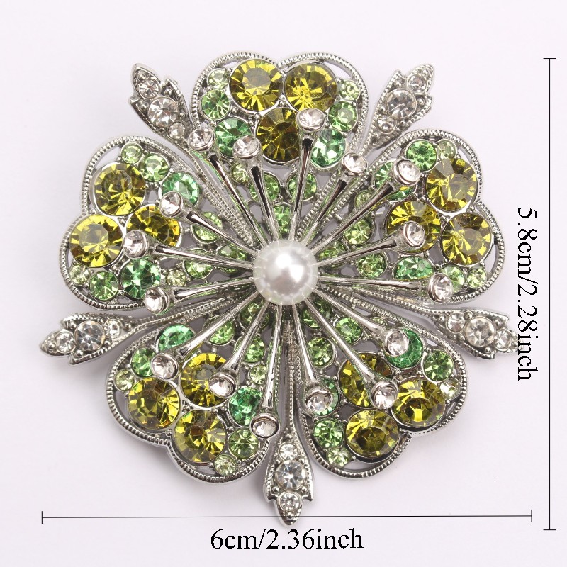 Vintage Floral Brooch with Green Rhinestones & Pearl: Retro Jewelry Accessory
