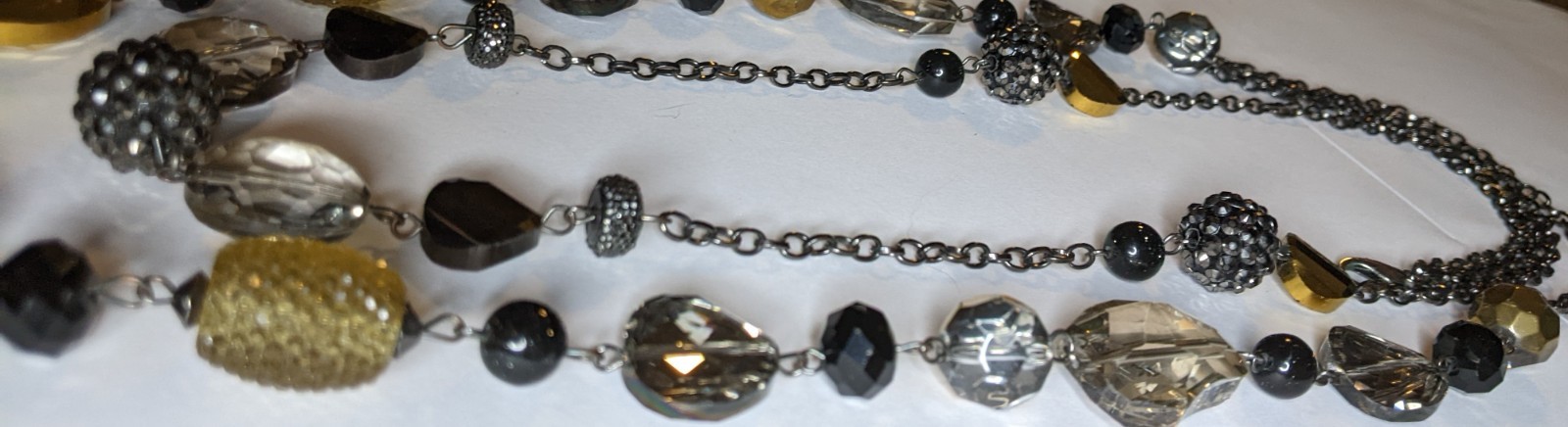 Women Necklace 2 Strand Black Gray Yellow Beads Stone Costume Jewelry Statement