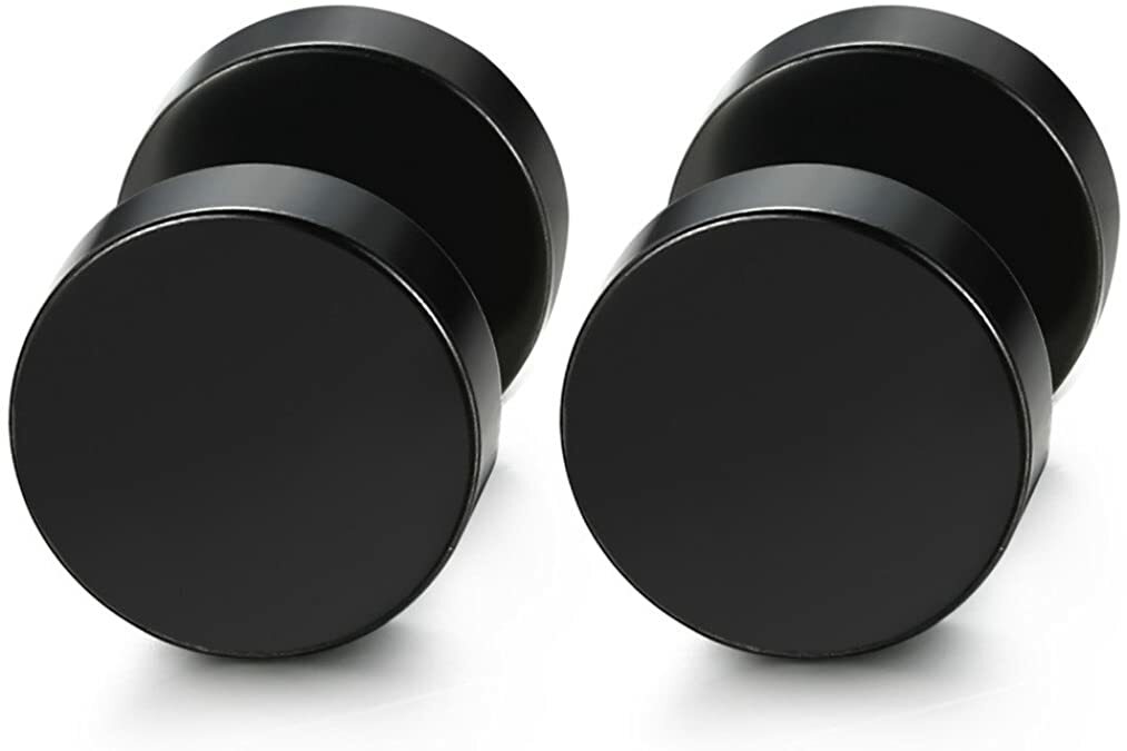 1 Pair Stud Earrings Mens Womens Faux Gauges Ear Tunnel Stainless Steel Earrings