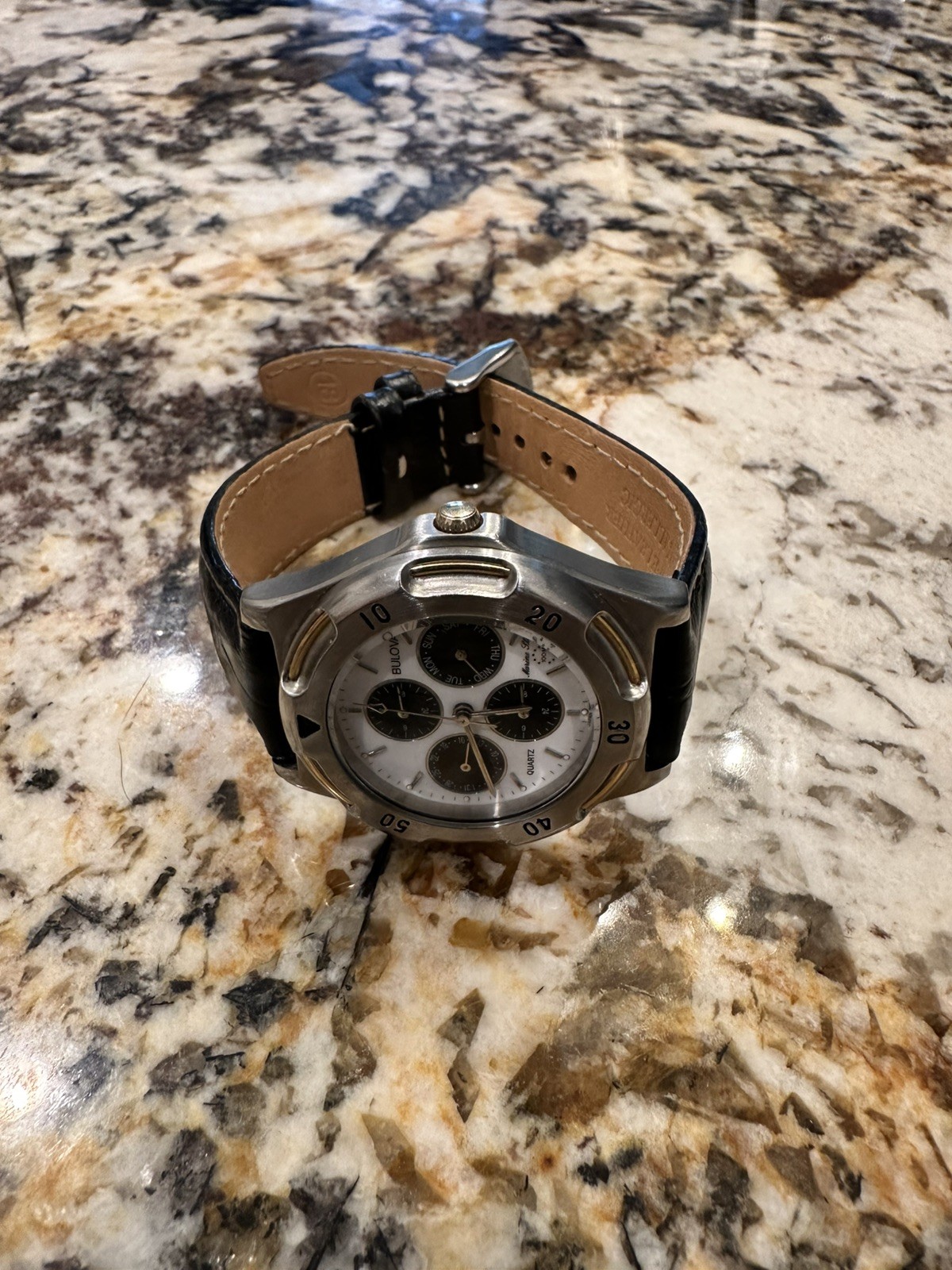 Bulova Marine Star Panda Dial Men’s Watch Runs Keeps Time Brown Leather Strap