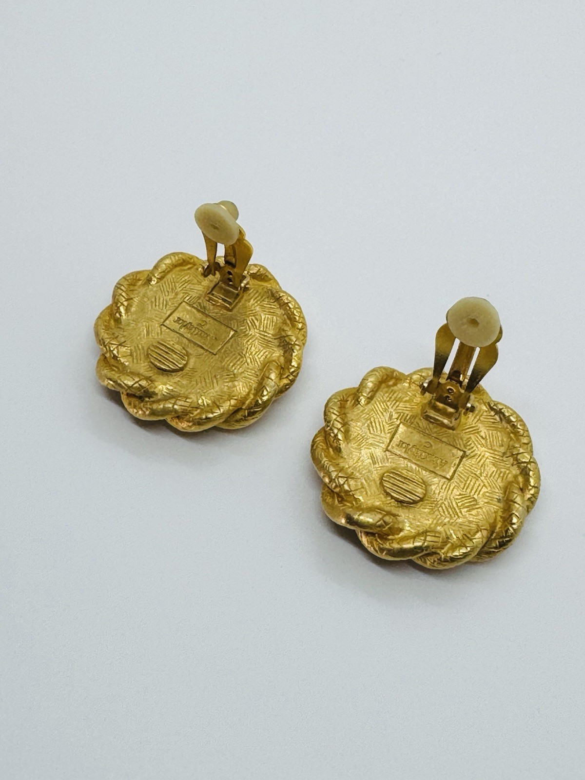 Vintage 80s Ann Taylor Red Resin Gold Rope Clip-On Earrings Statement Signed