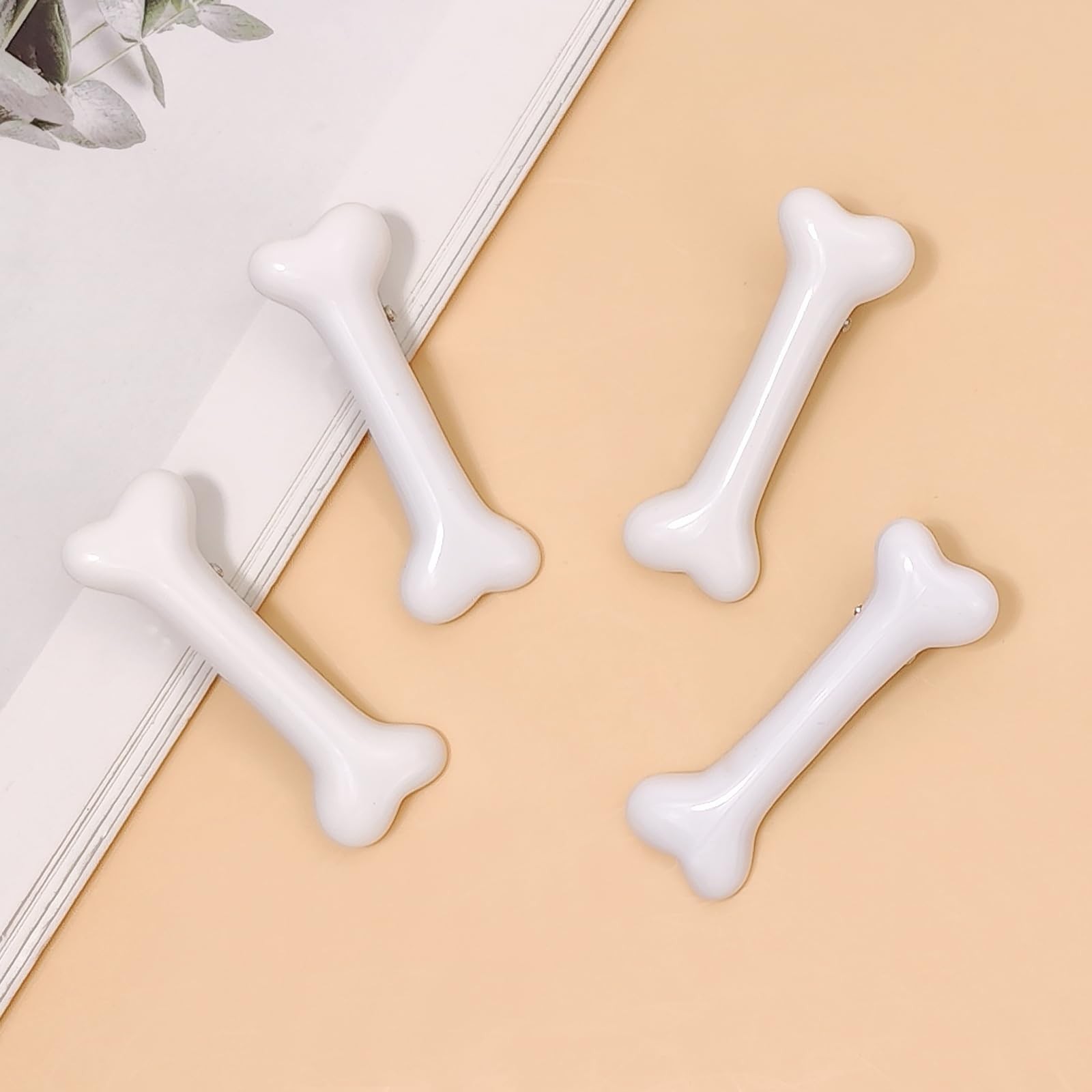 4Pcs White Dog Bone Alligator Hair Clips, Hairpins, Barettes for Women and Gi…
