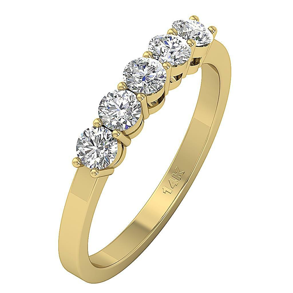 Five Stone Anniversary Ring I1 G 1.01Ct Round Cut Diamond 14K Yellow Gold 3.60mm