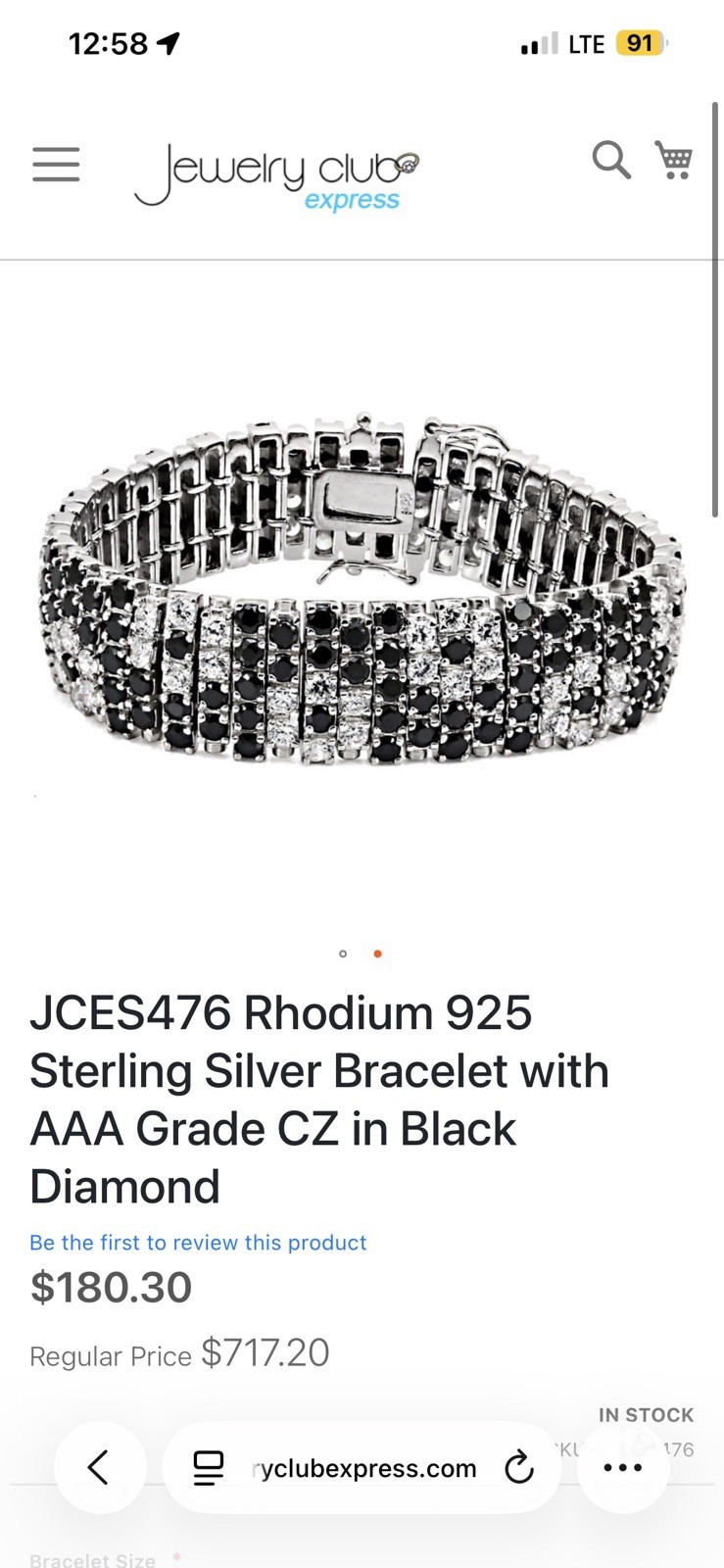 JCES476 Rhodium 925 Sterling Silver Bracelet with AAA Grade CZ in Black Diamond