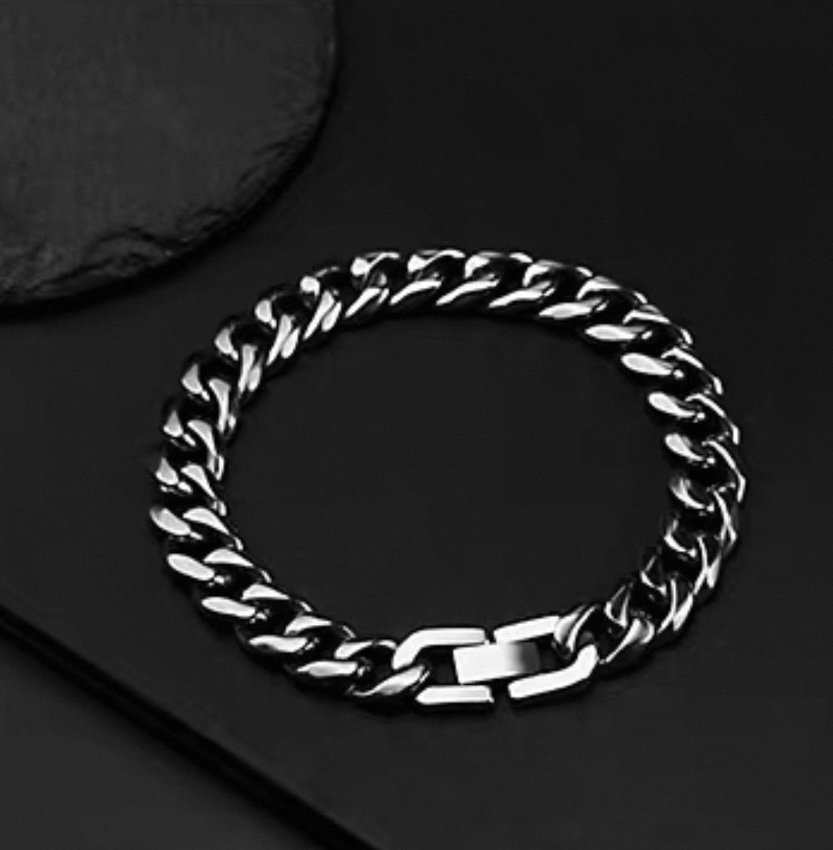 10.5mm Wide Pure Titanium Bracelet Cuban Chain Polished 6-Side Anti Allergic