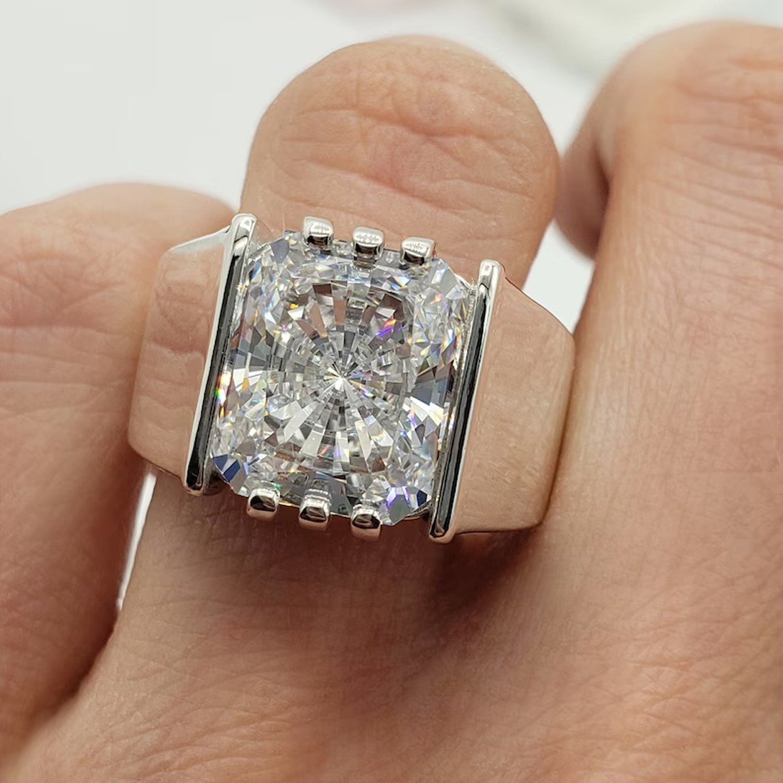 RARE 5.42 Ct Certified White Treated Diamond Solitaire Men’s Ring-925 Silver