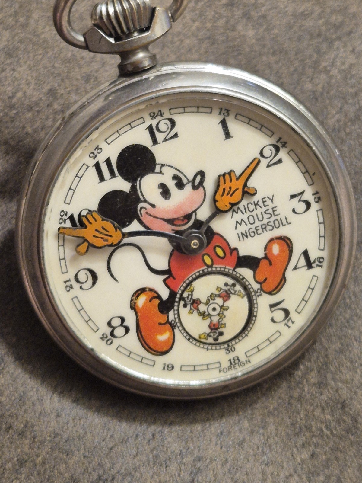 Vintage Ingersoll LTD of London Bearded Mickey Mouse Pocket Watch 50 mm Working