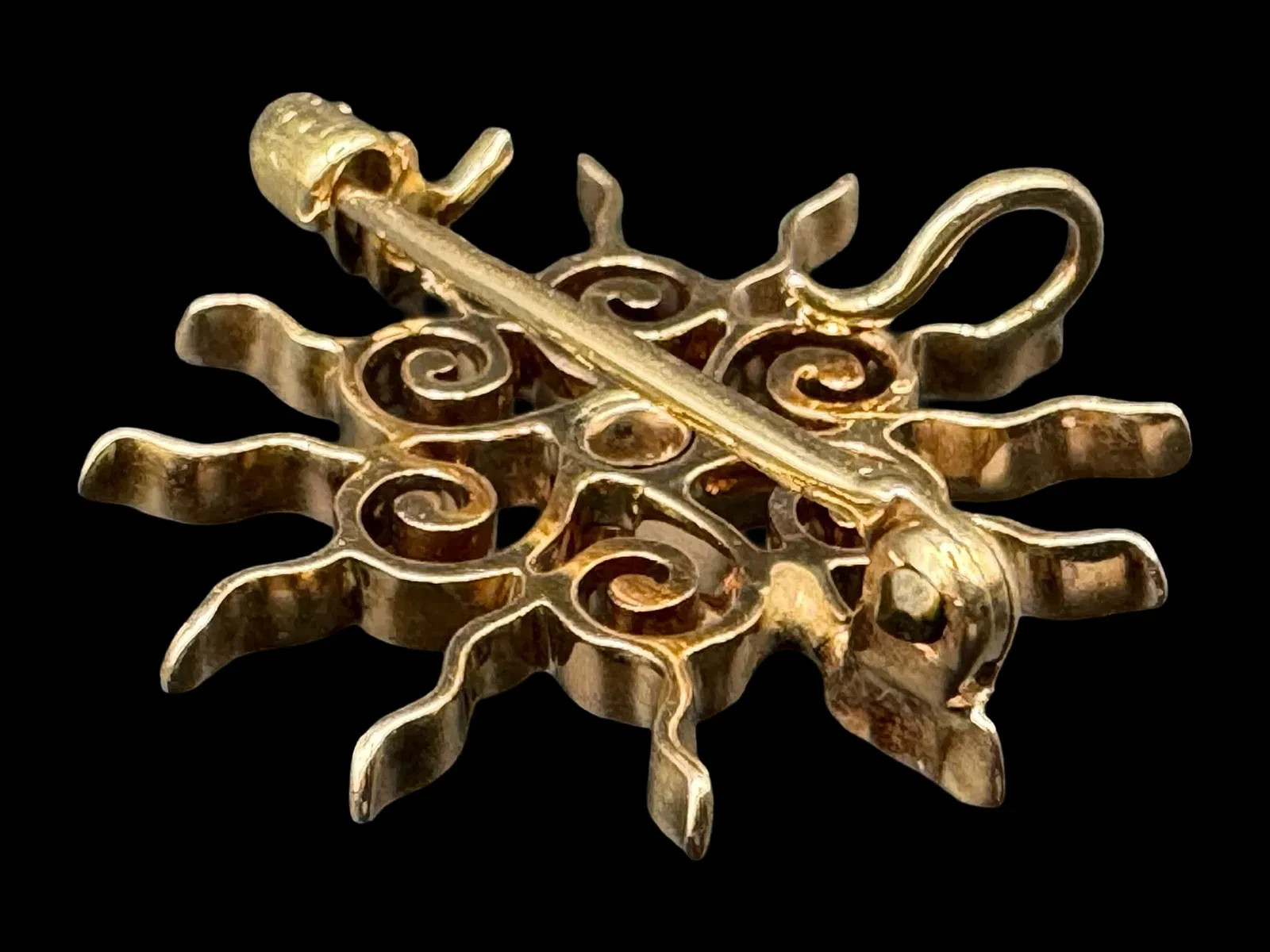 Antique Victorian 14K Gold Old European Cut Diamond Starburst Brooch Pendant