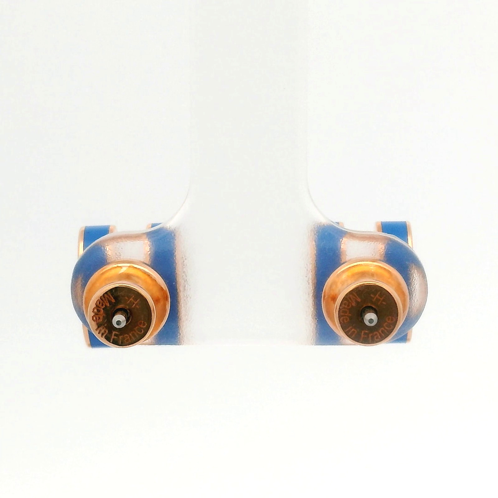 Hermes Mini Pop H Rose Gold Tone & Blue Enamel Earrings