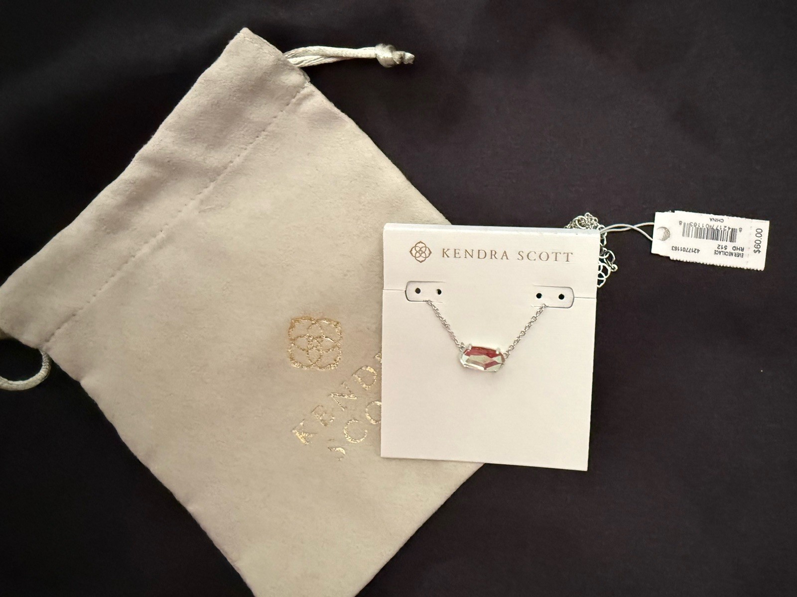 NWT Kendra Scott Ever Dichroic Pendant Necklace Silver Tone MSRP $60 W/Pouch