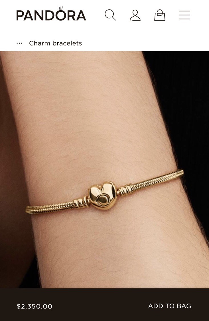 Pandora Moments Solid 14K Yellow Gold Heart Clasp Bracelet 559522C00 7.1 in 18cm