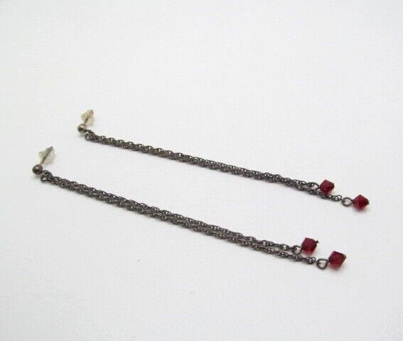 Vintage 925 Sterling Silver Oval Interlocking Twist Long Dangle Earrings 3.75 In