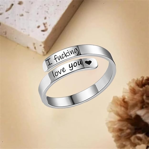 I F♡Cking Love You Ring for Women, Hope Rings Adjustable Stainless Steel Silver